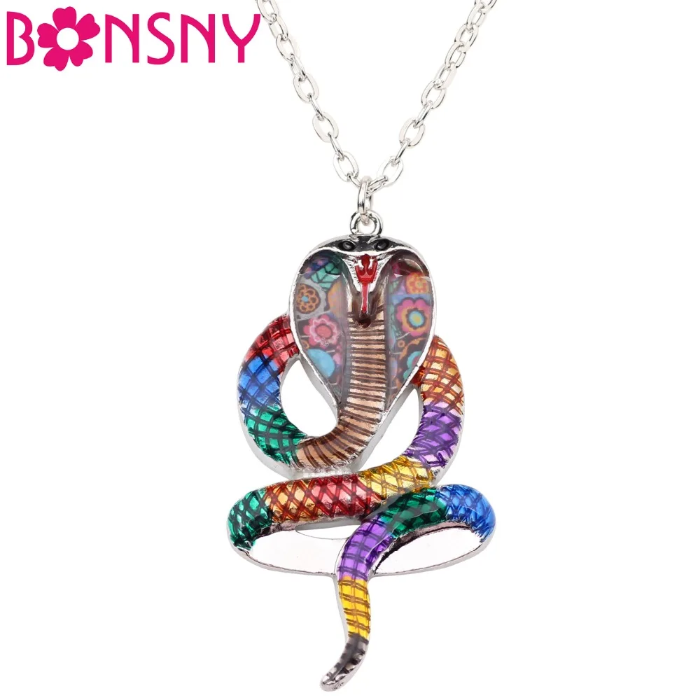 Женское Ожерелье Bonsny цепочка с подвеской в виде кобры джунглей из сплава эмалью