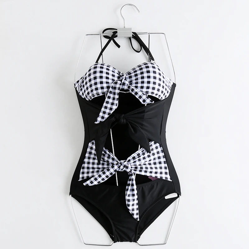 Горячая распродажа женский черный цельный купальный костюм бандо Пуш-Ап