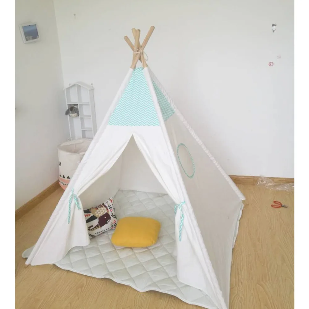Детская игровая палатка с зеленой полосой типи вигвам для детей|kids teepee tents|teepee play