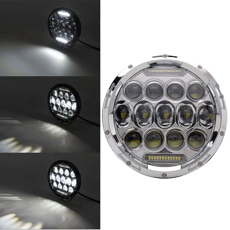 Chrome 75W Аксессуары для мотоциклов 7 дюймов светодиодные фары Halo DRL свет для Road King Yamaha Heritage Softail Классический EFI FLSTCI налобный фонарь - Цвет: Chrome 75W