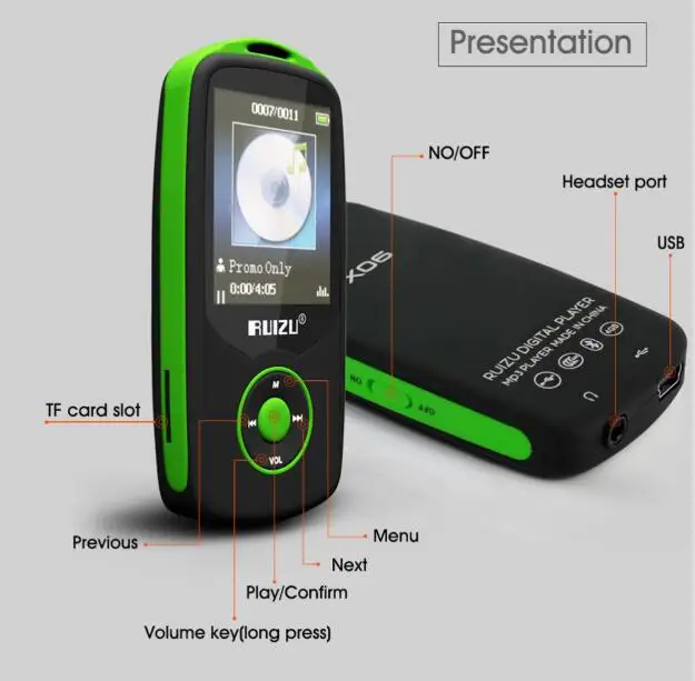 Беспроводной Спортивный MP3 плеер RUIZU X06 музыкальный с поддержкой Bluetooth без потерь 8