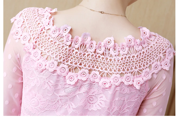 Dingaozlz blusas mujer de moda Flare рукавом крючком рубашка тонкий Для женщин блузка Повседневное Лоскутная сетки вырез кружева топы