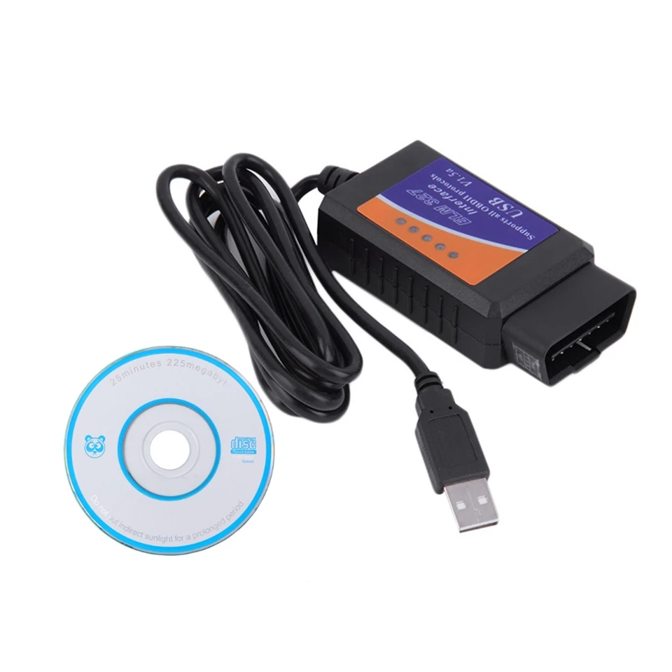 ELM327 USB коннекторы 1,5 считыватель кодов сканер ELM 327 V 1,5 OBDII Автомобильный диагностический интерфейс сканер поддерживает большинство протоколов OBDII