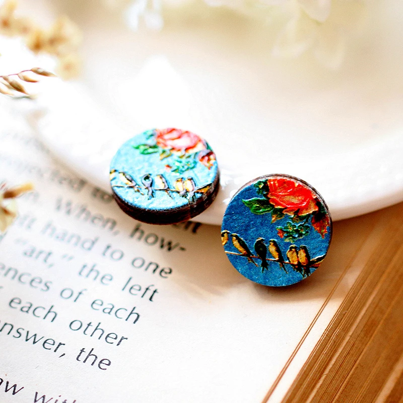 Уникальный 3D рельефный 16 мм круглый цветной рисунок с птицами лазерная резка