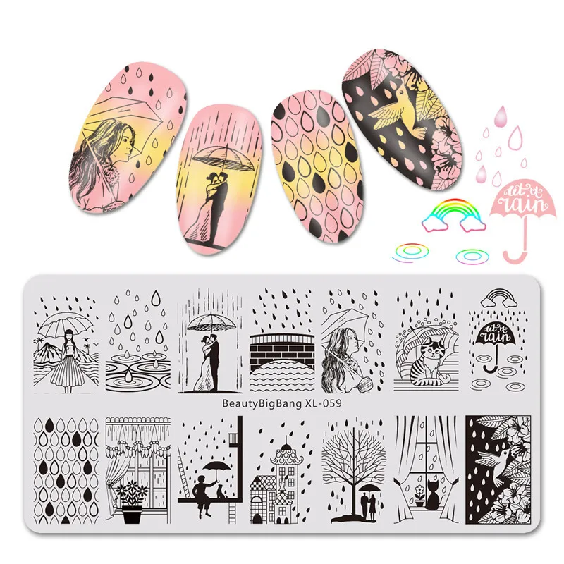 BeautyBigBang 6*12 см штамповочная пластина для ногтей, лак для ногтей, любовник дождя, романтическое изображение узорами, дизайн ногтей, шаблон для ногтей, штамповка пластин
