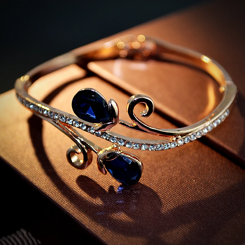W147 Crystal Flower Bangle For Girlfriend Gold Color Jewelry 2017 Latest Design Wholesale Mother's Day Gift | Украшения и
