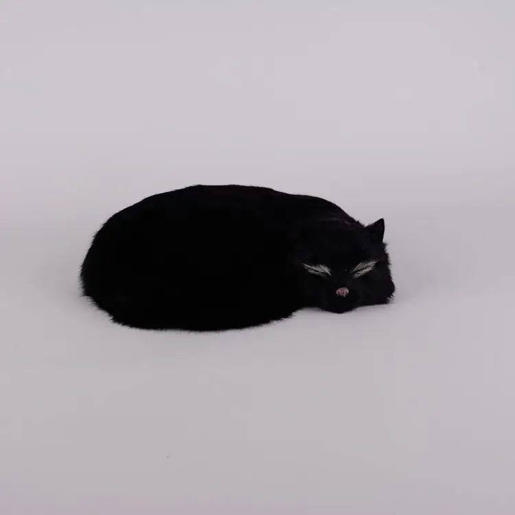 Около 27x6x20 см черная игрушка Спящая кошка из полиэтилена и меха модель Кота подарок 1456