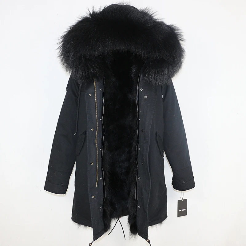 full black DX OFTBUY новая зимняя куртка женская парка пальто из натурального меха енота воротник из натурального Лисьего меха Толстая теплая верхняя одежда уличная одежда - Цвет: full black DX