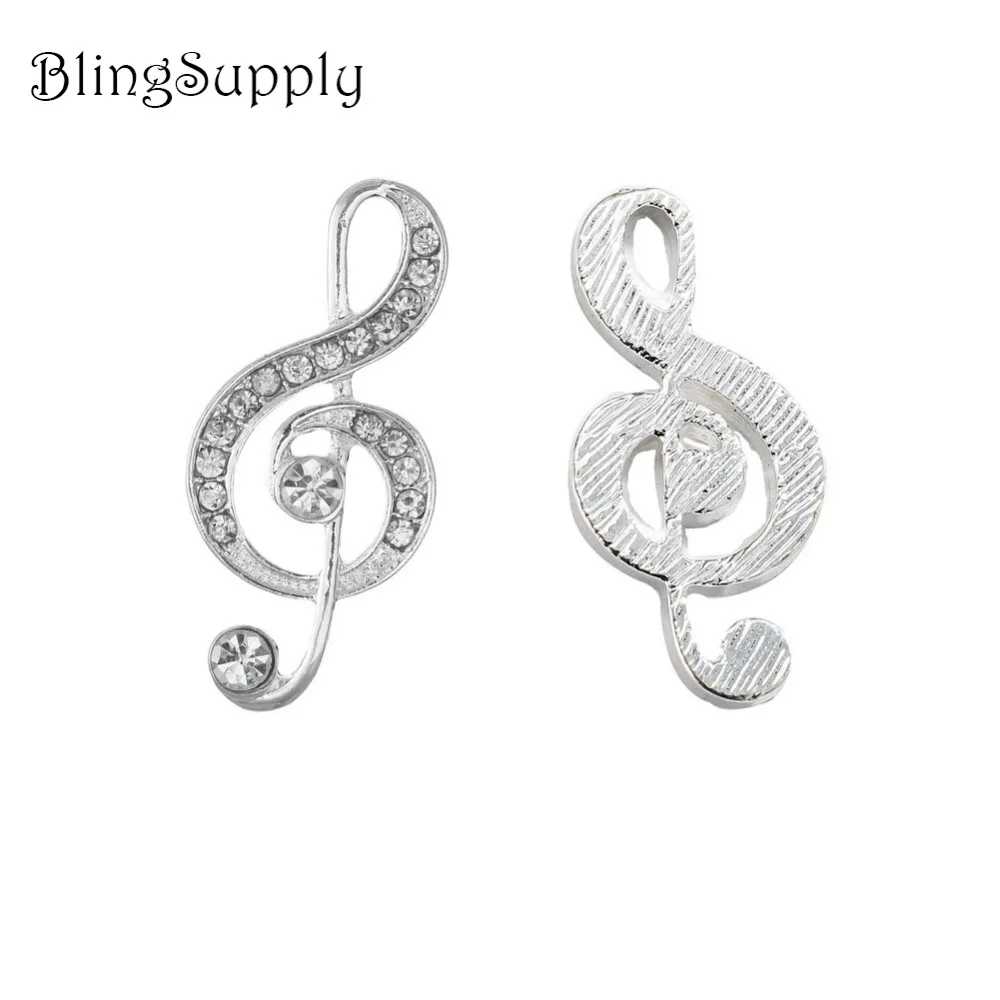 

Free shipping 35X16mm 10PCS flatback music note rhinestone button(BTN-5610)