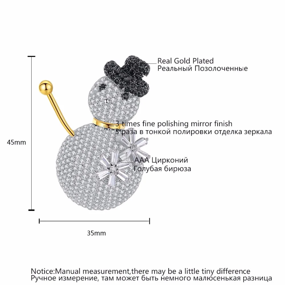 LUOTEEMI Silver tone New Fashion Gorgeous Tiny CZ Crystal Paved Cute Snowman Brooch Pin For Women Kids Christmas Gift Broche|pins for women|brooch