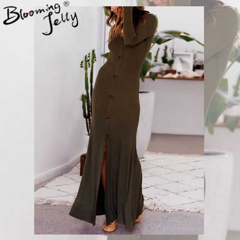 Цветущее желе 2018 элегантное осеннее платье с длинными рукавами и пуговицами v образным вырезом высоким