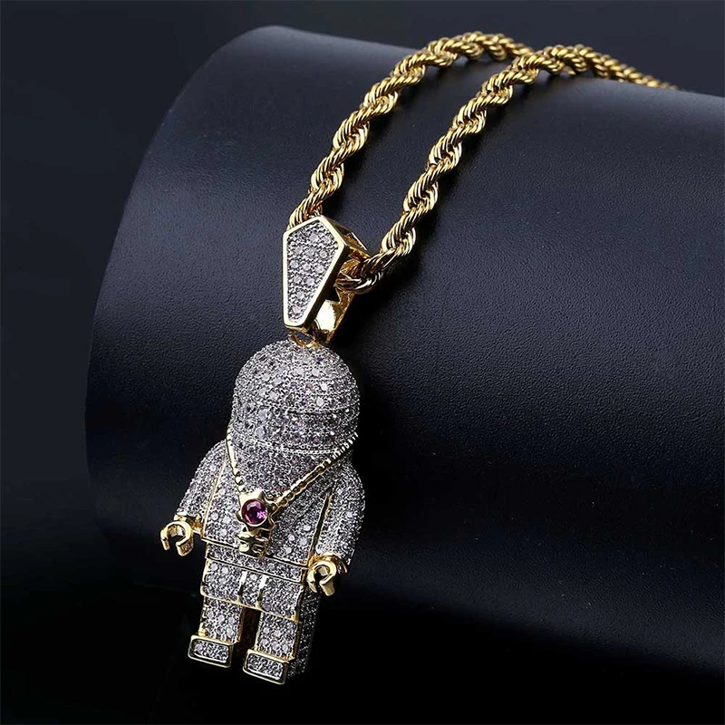 

Hip Hop Men's Personality Astronaut Spaceman Pendant Pendant Micro Pave Zircon Iced Out Fashion Necklace Jewelry Gift
