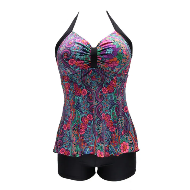 New print women's two-piece boxer pants big breasts mother conservative swimsuit 2018 new hot sale Report | Спорт и развлечения