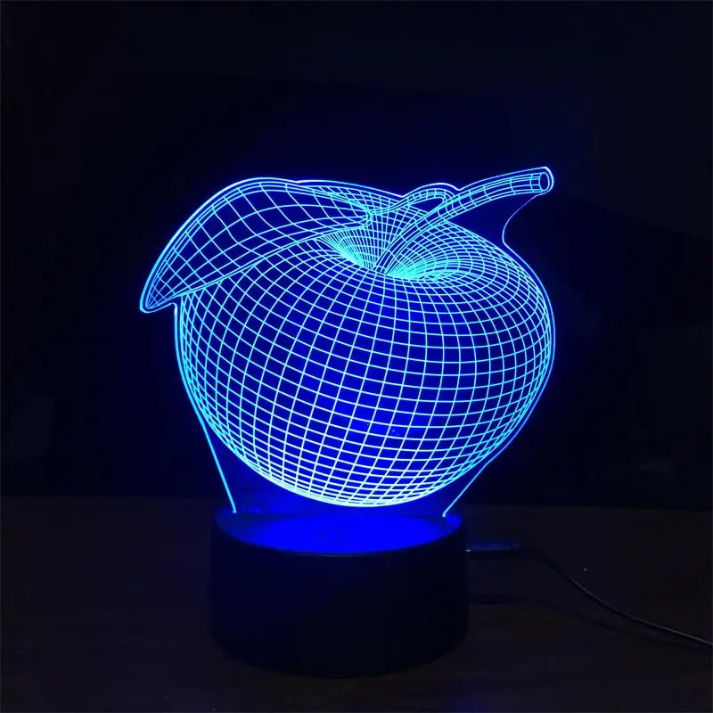 7 цветов меняющая USB лампа ночник красочное яблоко СИД 3D трехмерная настольная