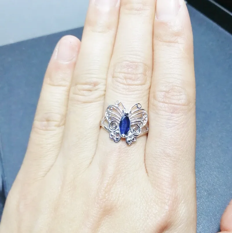 Натуральный сапфир бабочка ювелирный набор 0.75ct * 4 шт драгоценные камни 1 кольцо