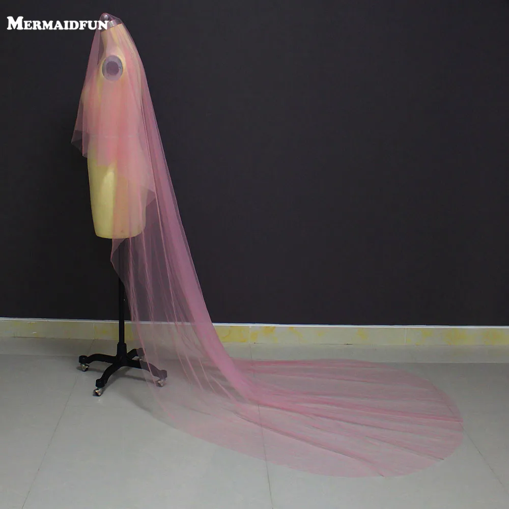 Накидка MERMAIDFUN из розового тюля с одним слоем и кромкой Длинная свадебная вуаль