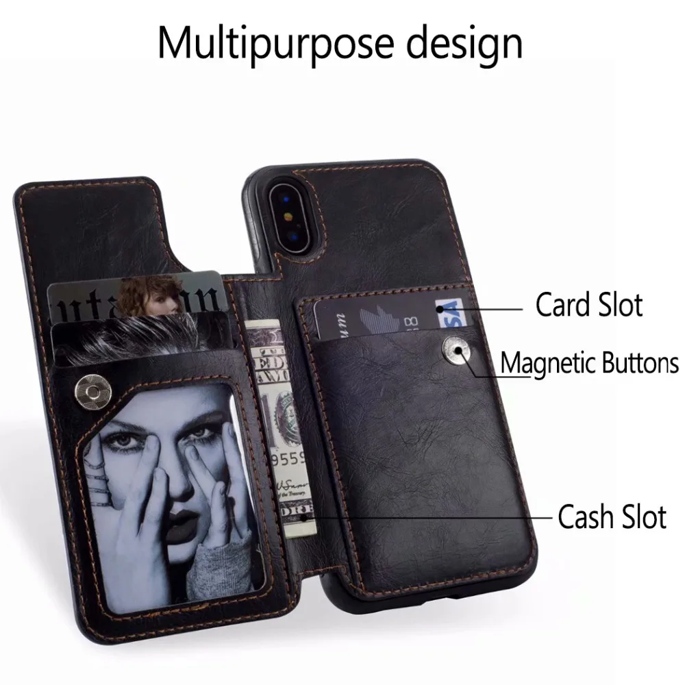 Роскошный чехол кошелек для iPhone X 6 6S 7 8 Plus SE 2020 с держателем карт кожаный накладка