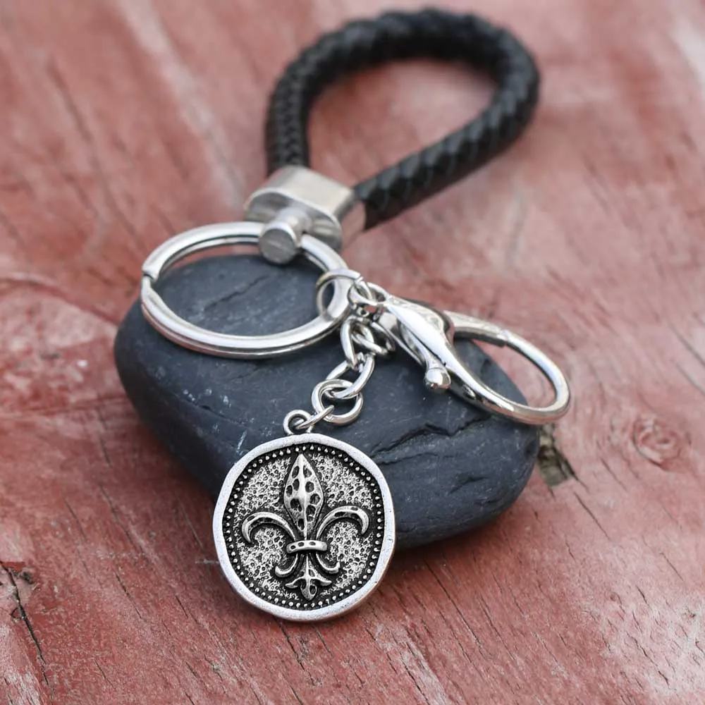 Fleur De Lis брелок кожаный автомобильный брелок в подарок для Него или нее