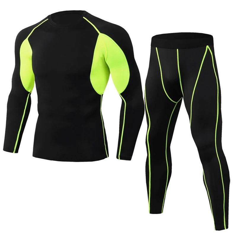 Black-Green Мужские спортивные костюмы компрессионные базовый слой мужские Licra Deporte Hombre Мужская спортивная одежда компрессионные новые летние колготки для фитнеса и велоспорта - Цвет: Black-Green