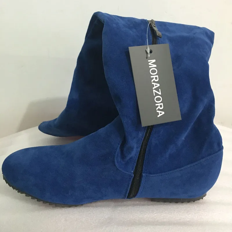 Женские сапоги из нубука MORAZORA черные до колена на Плоском Каблуке большие