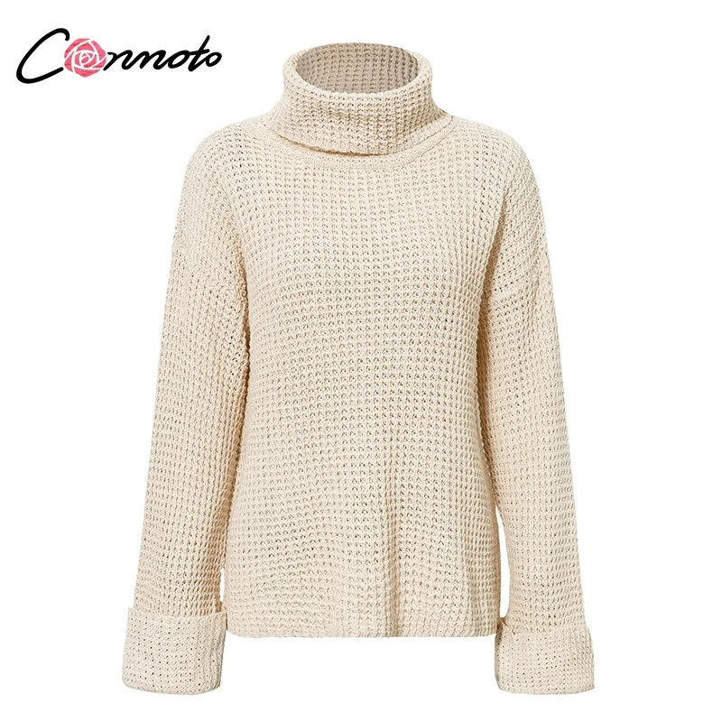 Conmoto Solid White Casual Sweater Women Turtleneck Long Sleeve High Street Fashion Sweaters Winter Knitwear Jumpers | Женская одежда