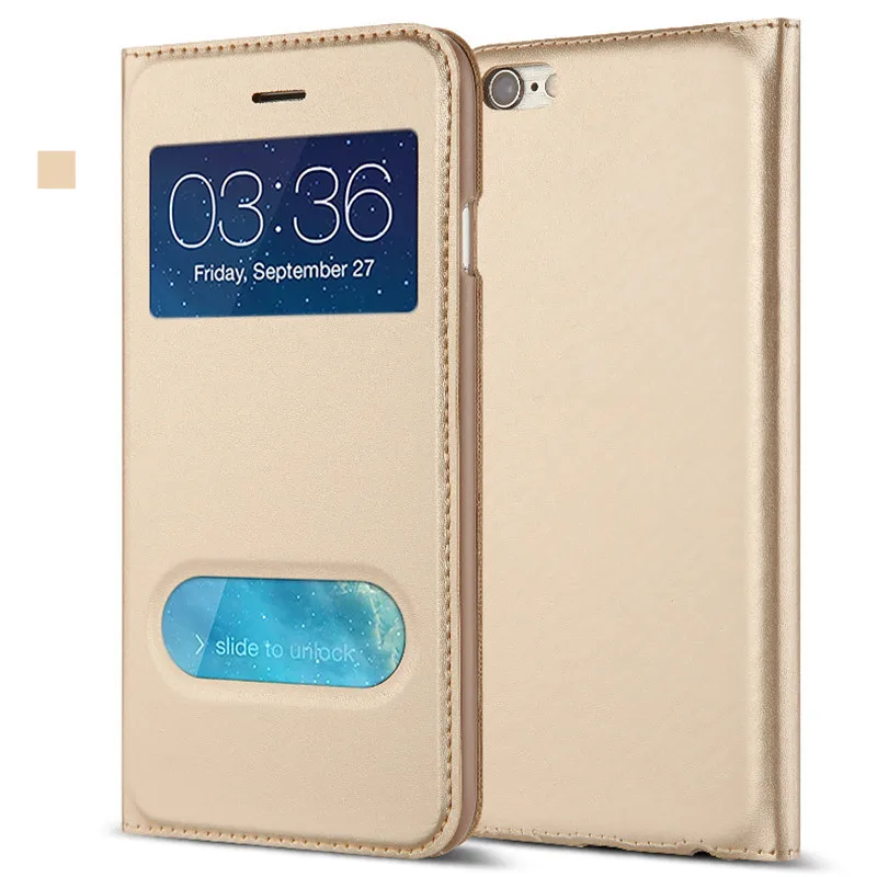 gold WeeYRN открытое окно PU кожаный флип чехлы чехол на телефон на для айфон 7 8 6 6s plus плюс X 5 5S SE корпус роскошный вид быстрый ответ крышка для iPhone 7 8 6 6s plus X 5 5S SE чехол книжка - Цвет: gold