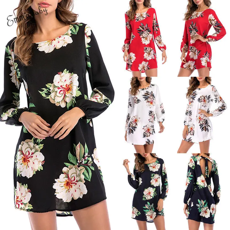 Summer Dress 2018 Women Casual Beach Long Sleeve Short Floral Print Mini Sexy Party Dresses Vestidos S-XXL | Женская одежда