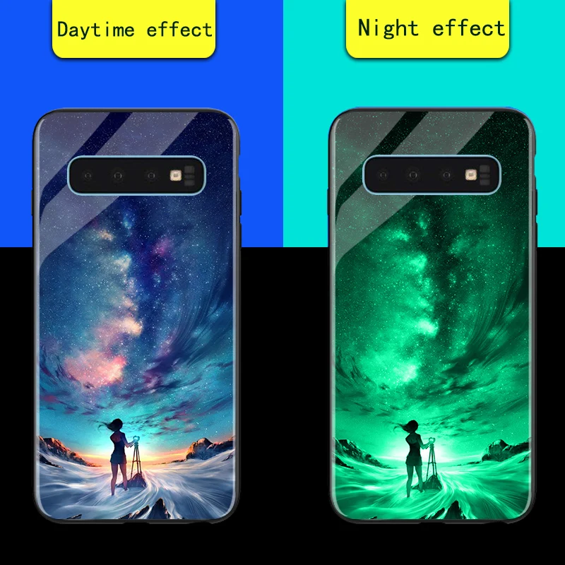 Роскошный чехол в виде светящегося стекла для samsung Galaxy S8 S9 S10 A7 A8 плюс Coque Рождественский чехол для samsung Note 8, 9 - Цвет: Harajuku Star River