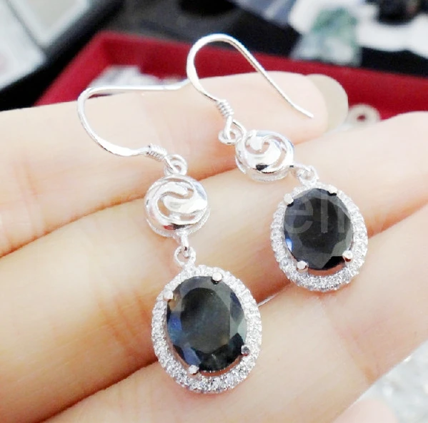 Серьги-капельки из натурального sapphire 2 карат * шт. натуральный настоящий синий