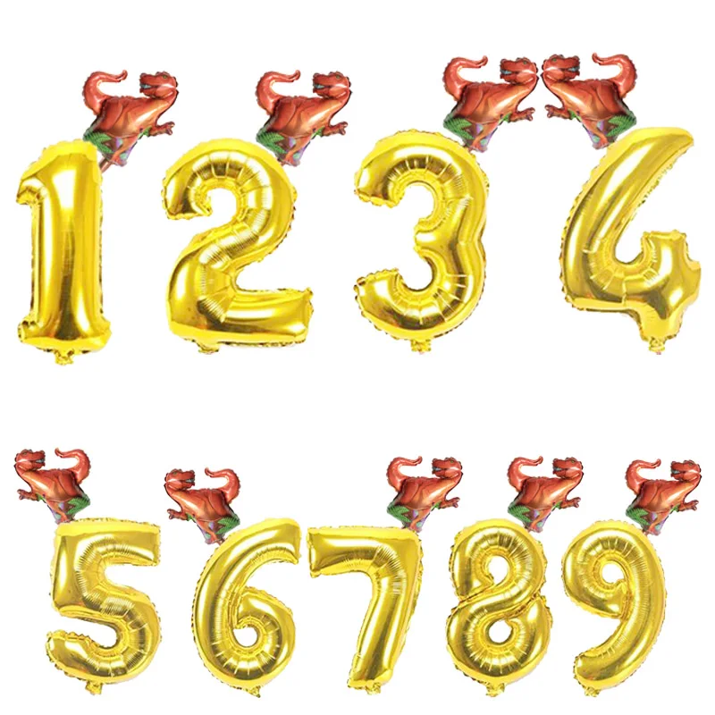 Gold 2pcs Dinosaur foil Helium Cartoon figure balloons 1 2 3 Boy' Birthday decoration kids' toys Dinosaur funny gifts Baby shower - Цвет: Gold
