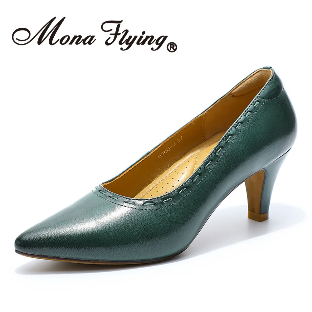 Mona Flying/женские туфли-лодочки; обувь ручной работы; удобные вечерние туфли на высоком каблуке без застежки; офисные женские туфли; G168-2 - Цвет: Green
