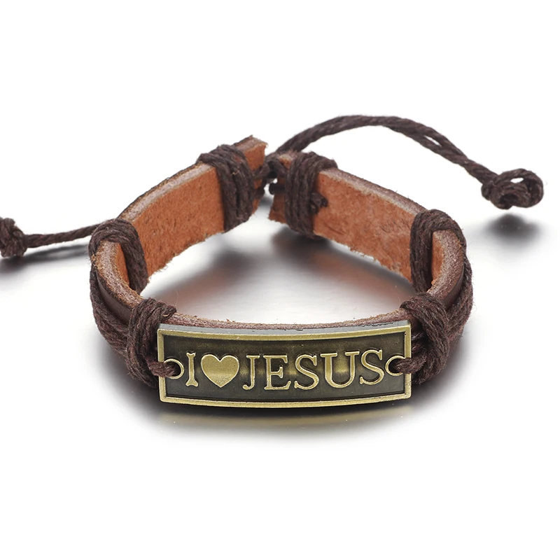 Octbyna винтажный браслет из натуральной кожи простой кожаный с надписью I Love Jesus
