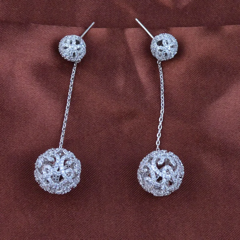 New design hollow 62 mm 2.44 inch long micro pave AAA Cubic Zirconia round ball dangle earrings for women luxury fashion jewelry | Украшения