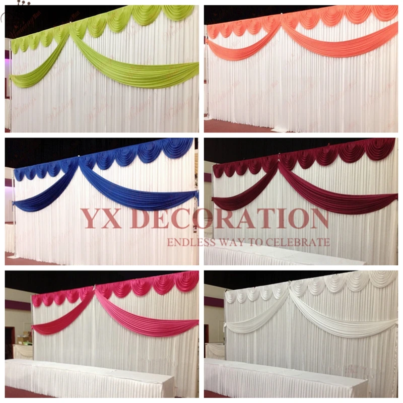 

25 Colors Ice Silk Backdrop Curtain Include Front Swag Valance Drapery Event Wedding Decoration