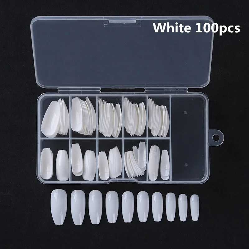 100pcs half nail LILYCUTE натуральные накладные ногти стекловолокно для ногтей клип быстрое строительство удлинение плесень длинные Кончики ногтей для УФ-гель для дизайна ногтей - Цвет: 100pcs half nail