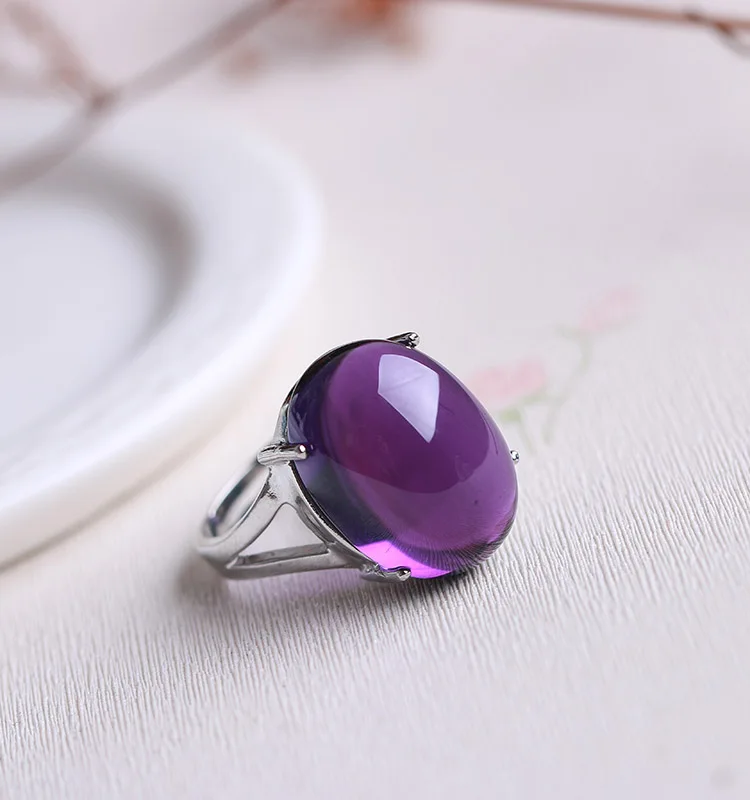 Натуральный фиолетовый камень Твердое Серебро 925 кольца для женщин простой