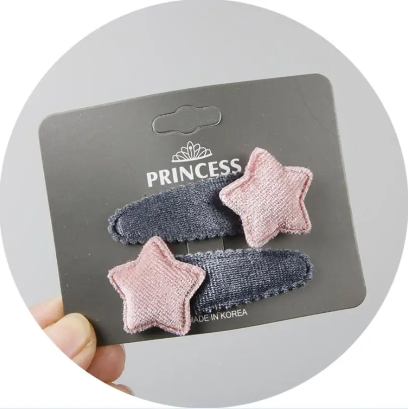B Pink Star 1 пара Бутик Дети Pom заколки звезда зажим для волос для девочек Детские аксессуары для волос цветок мяч головное платье A15 - Color: B Pink Star
