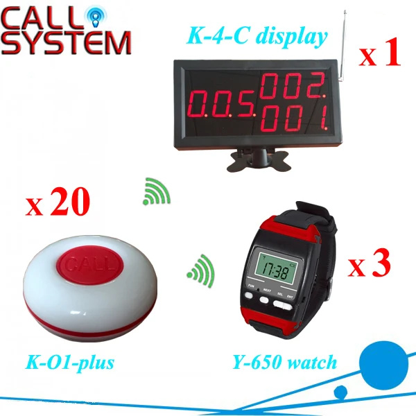 

Restaurant Coffee Bar Wireless Call Calling System 3 server watch 20 table buzzer 1 wall displayer
