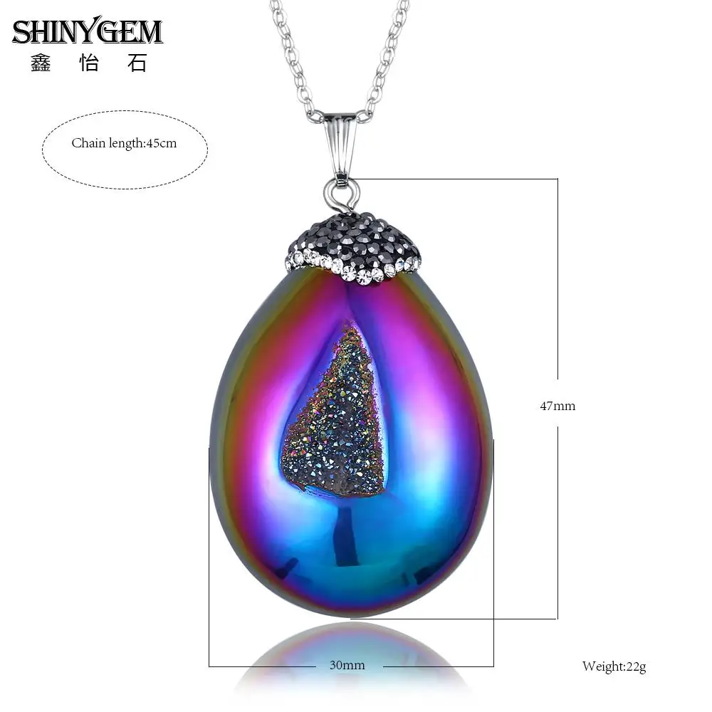 Женское ожерелье с подвеской ShinyGem Rainbow/White Shell из натурального камня необычным