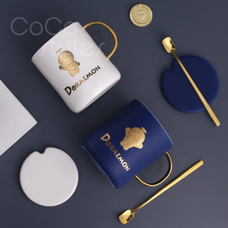 Cocostyles InsFashion элегантная синяя керамическая кружка с золотым рисунком дораэмона