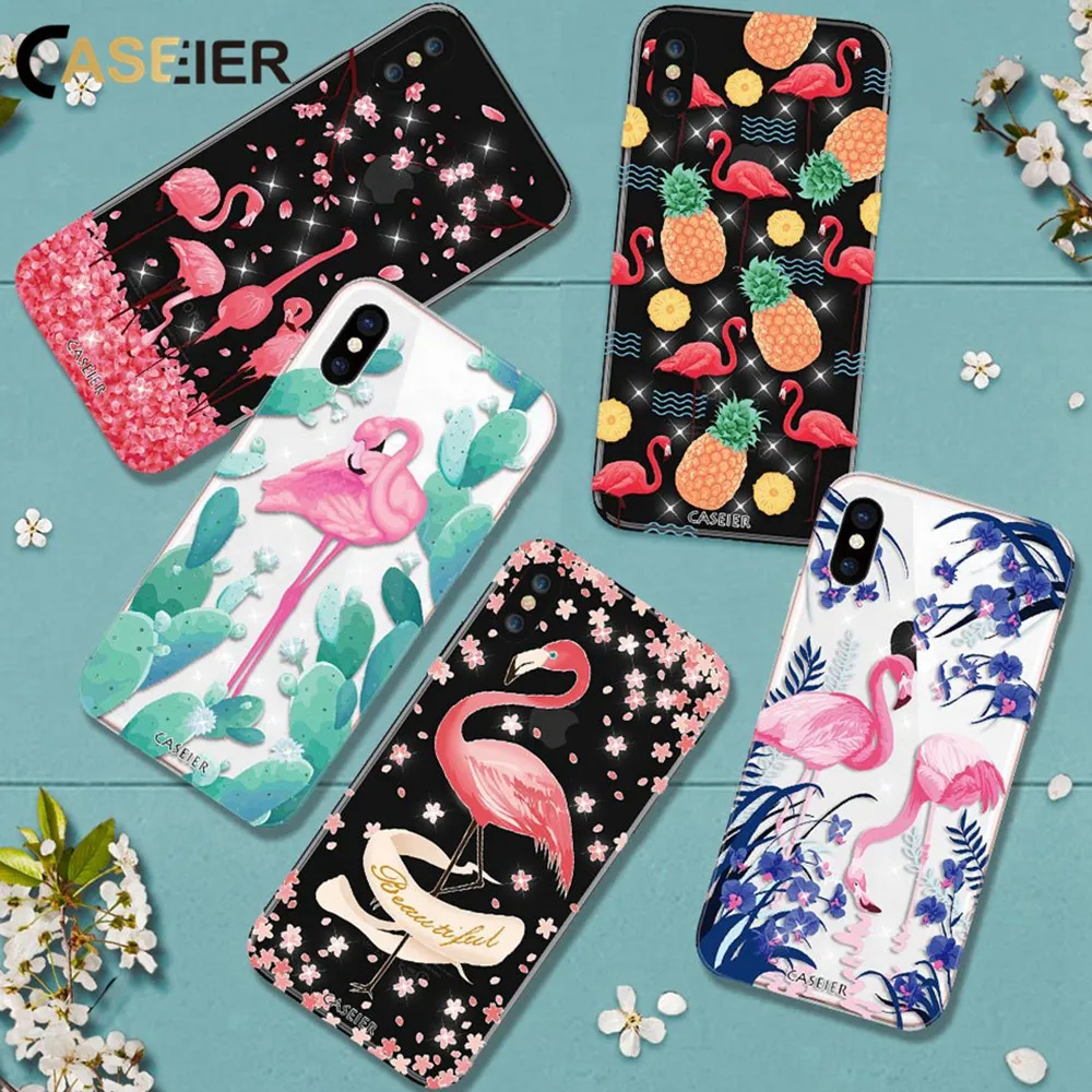 Чехол CASEIER для iPhone 8 7 6 6S Plus блестящий силиконовый чехол с фламинго 5 5S Роскошный из
