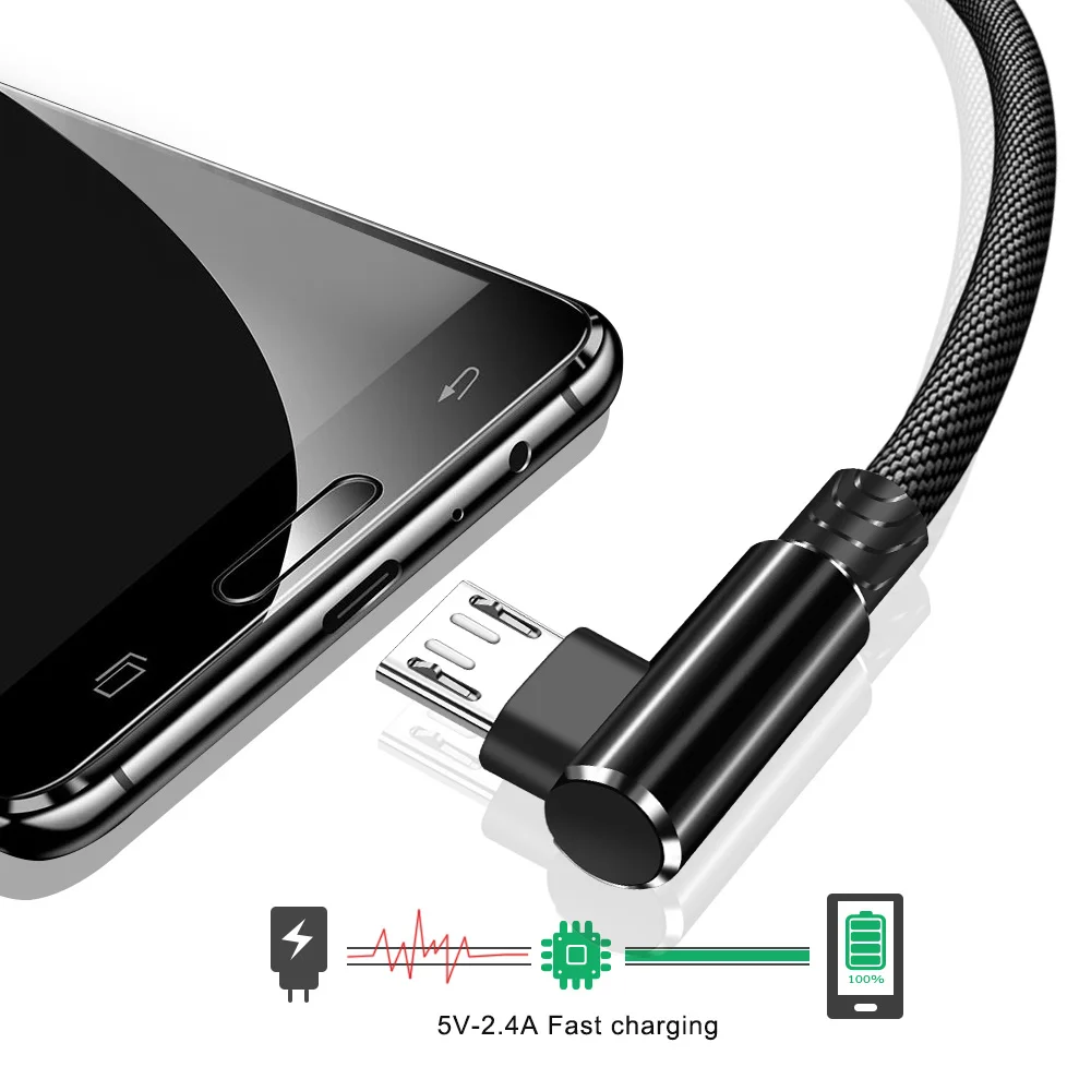 Кабель Micro USB OLAF кабель 90 градусов 1 м 2 3 для Samsung S7 S6 быстрой зарядки Huawei Xiaomi кабели