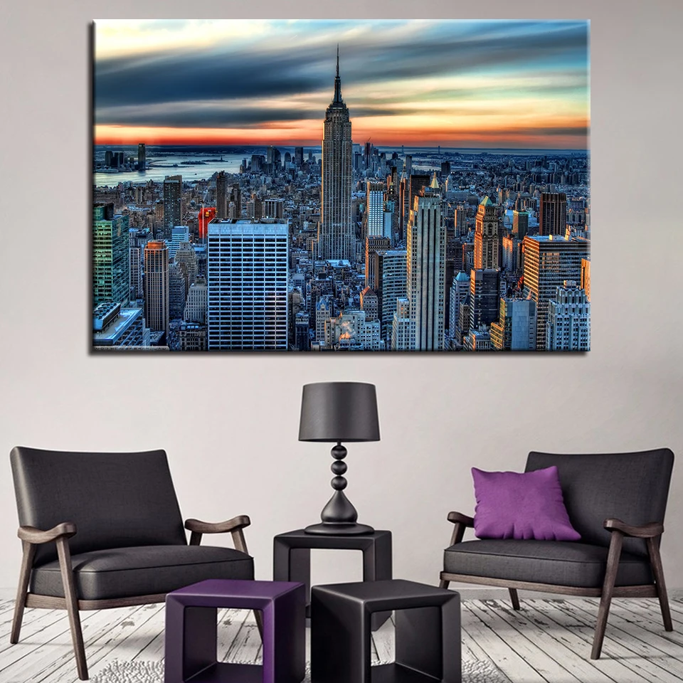 

Wall Art Canvas Painting Framework Living Room Home Decor 1 Piece/Pcs New York City Building Pictures HD Prints Landscape Poster