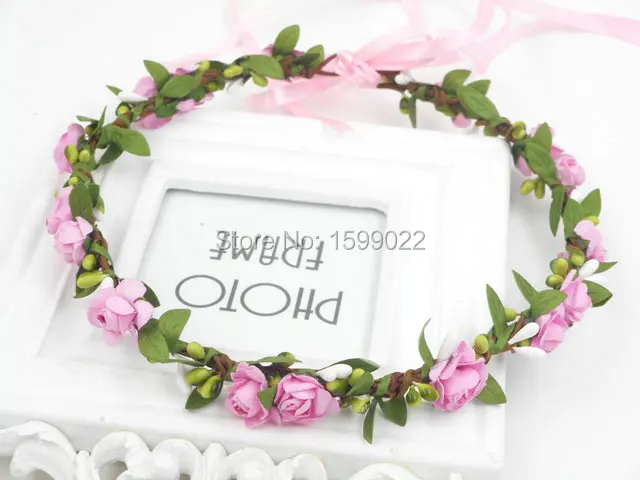 Богемная Цветочная корона ручной работы Розовая Повязка на голову в стиле