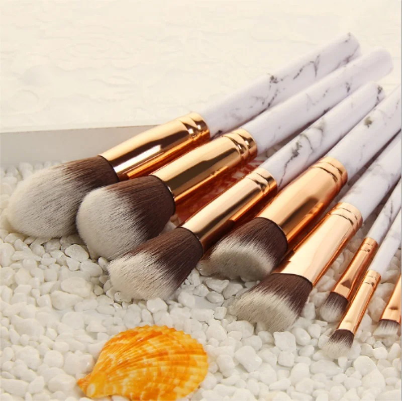 10 шт./компл. Профессиональные кисти для макияжа с мраморной ручкой тени век