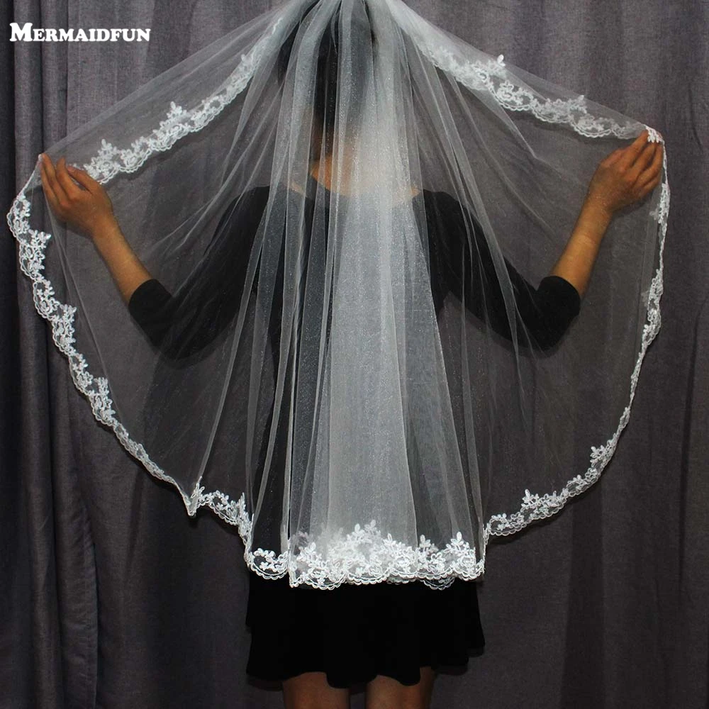 Свадебные аксессуары один слой кружевная кромка вуаль с гребнем свадебная фата