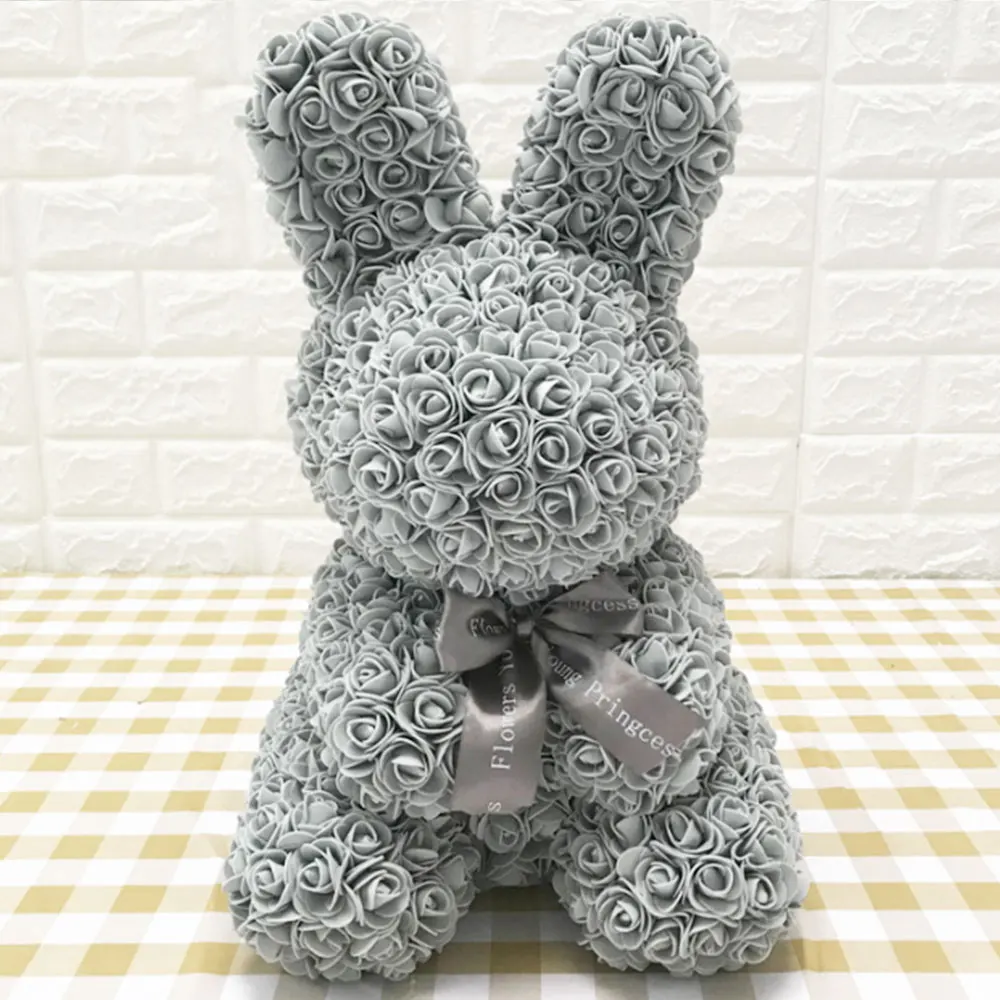 40CM Grey Rabbit Искусственные цветы розы Медведь собака кролик Мопс юбилей день Святого Валентина подарок на день рождения мать подарок Свадебная вечеринка украшение - Цвет: 40CM Grey Rabbit
