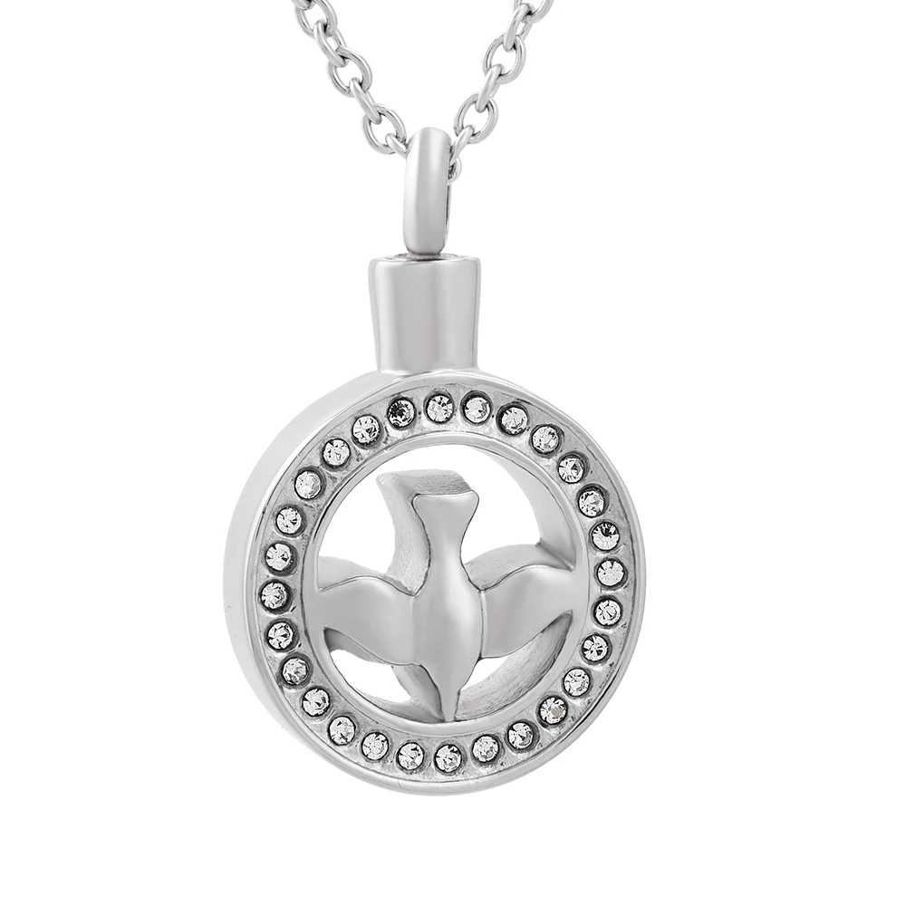 

IJD9832 Peace Dove in Round Circle-Stainless Steel Memorial Urn Necklace Hold Pet Ashes Keepsake Cremation Pendant Jewelry Women