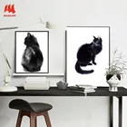 WANGART, акварельные животные, черный, белый кот, холст, Художественная печать, живопись, постер, настенные картины для дома, искусственная печать