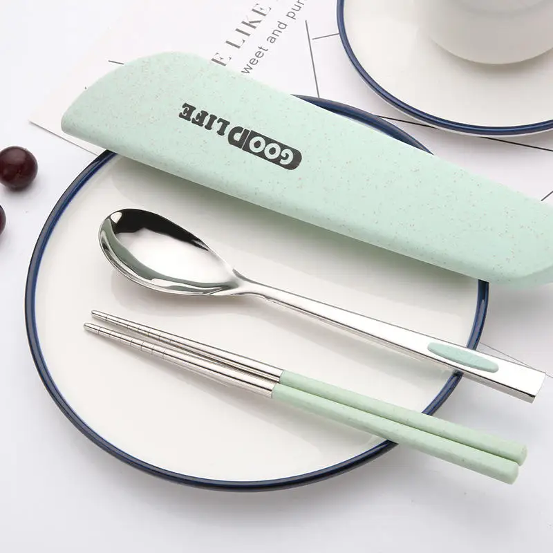 Зеленый Vacclo Portable 304 Stainless Steel Cutlery Wheat Straw Environmental Dinnerware Kitchen Accessories Tableware Dinner service - Цвет: Зеленый